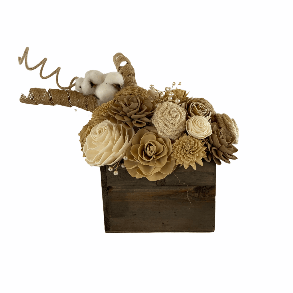 burlap and pearl sola wood flower centerpiece for birthday or celebration party