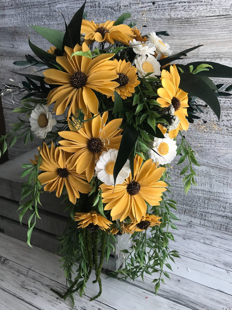 Sunflower Cascading Sola Flower Bouquet - PineandPetalWeddings