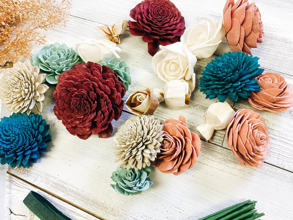 sola wood flower bouquet kit for wedding DIY predyed dyed flowers