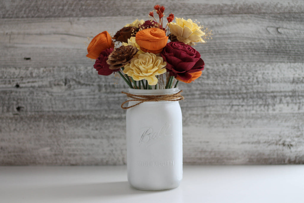 Fall Wooden Flower Arrangement - PineandPetalWeddings