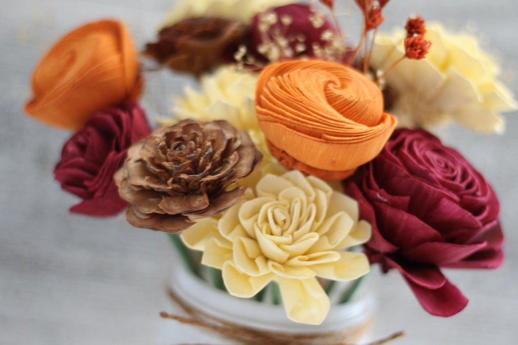 Fall Wooden Flower Arrangement - PineandPetalWeddings