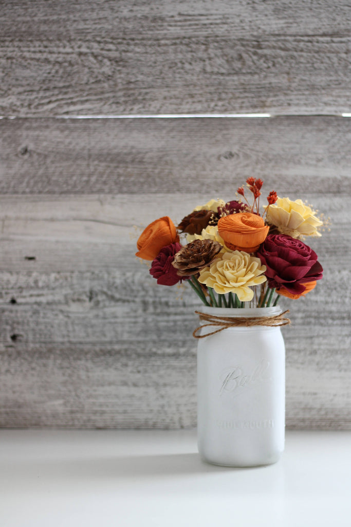 Fall Wooden Flower Arrangement - PineandPetalWeddings