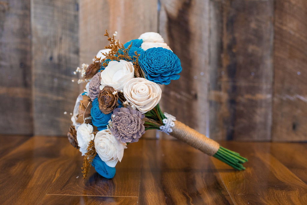 Rustic Wood Flower Bridal Bouquet - PineandPetalWeddings