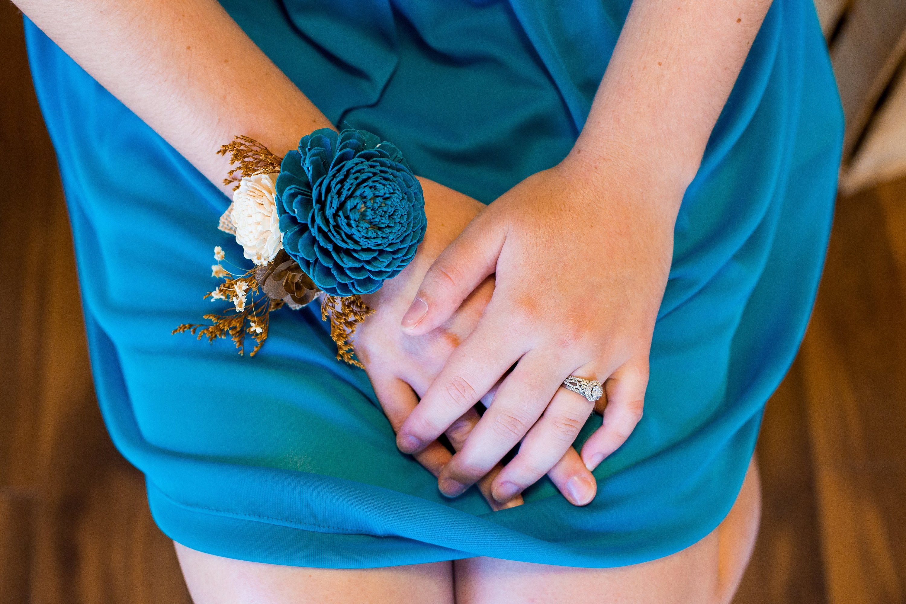 wrist corsage for blue dress Royal Blue Wood Wrist Corsage- How to make