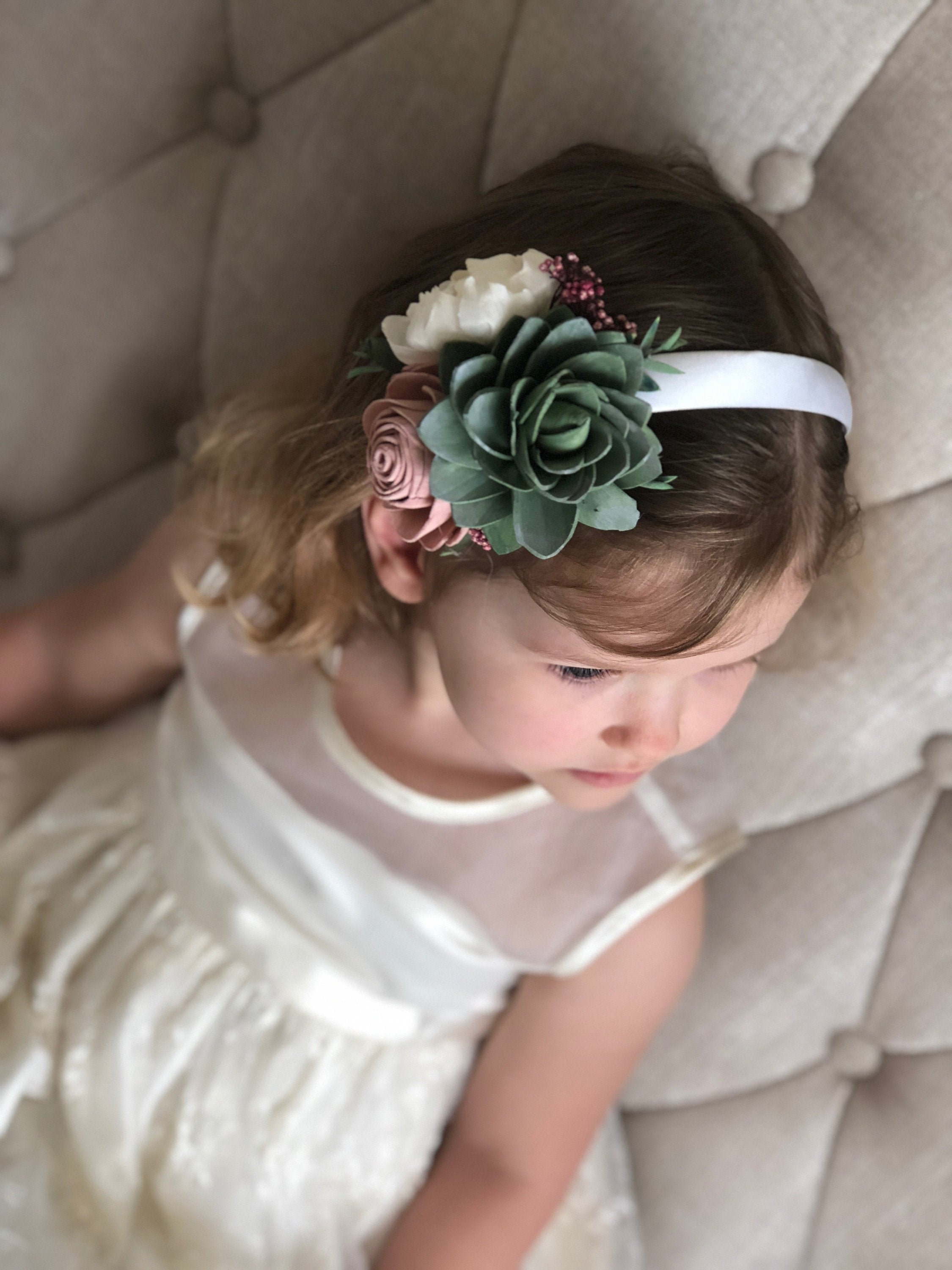 succulent headband Berry Succulent sola wood Flower floral headband, Flower girl headband Child