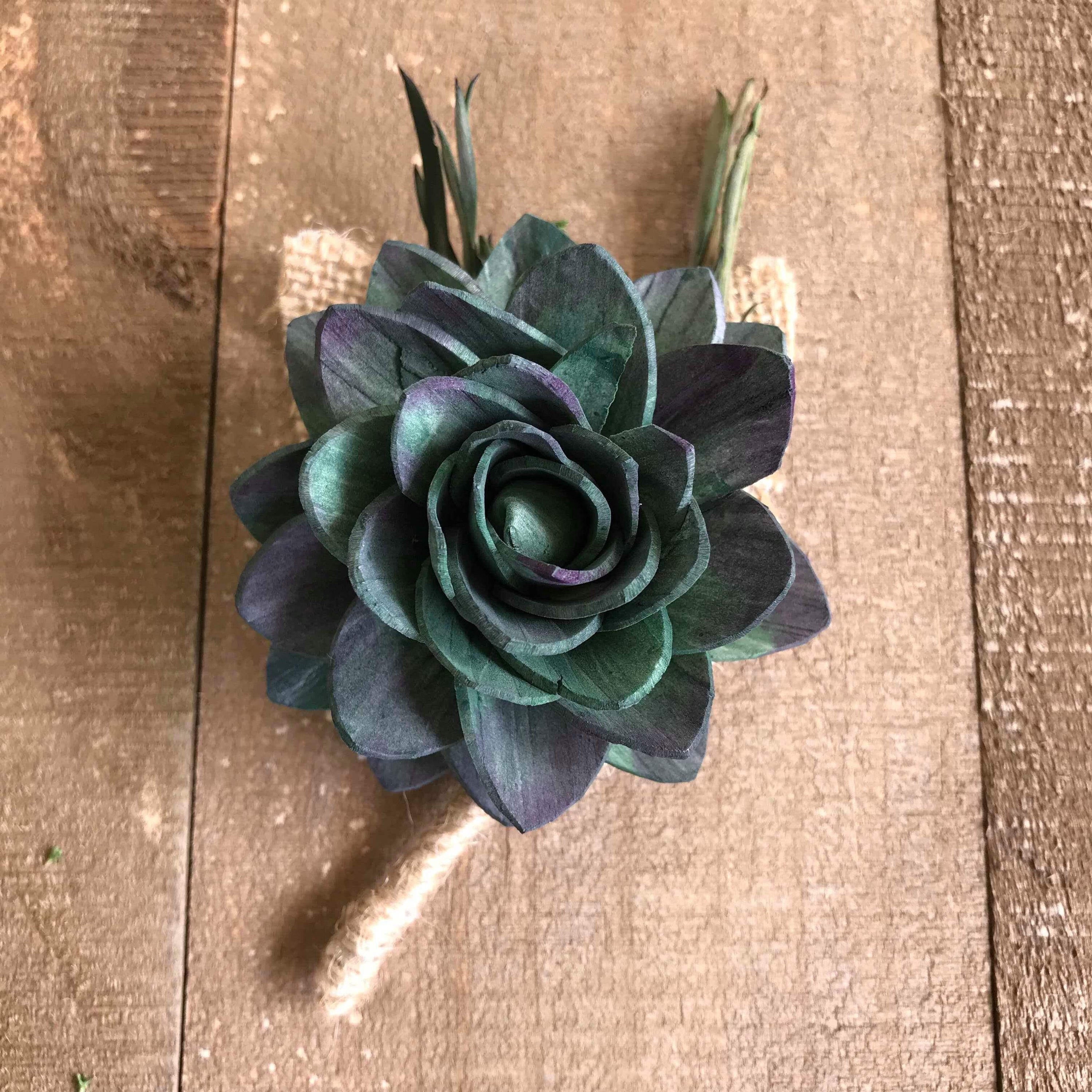 boutonniere with succulents Rich Garden Succulent Boutonnière – Pine and Petal Weddings