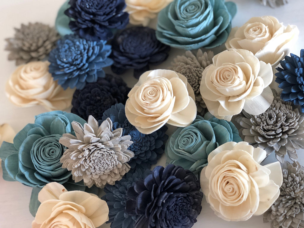 [Dry flowers without withering] Dream blue without withering roses,  hydrangea, Sola peony, natural semi-circular bouquets