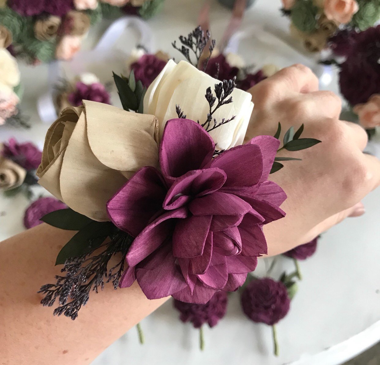 CUSTOM Wood Flower Corsage Pine and Petal Weddings CUSTOM Wood Flower Corsage Pine and Petal Weddings