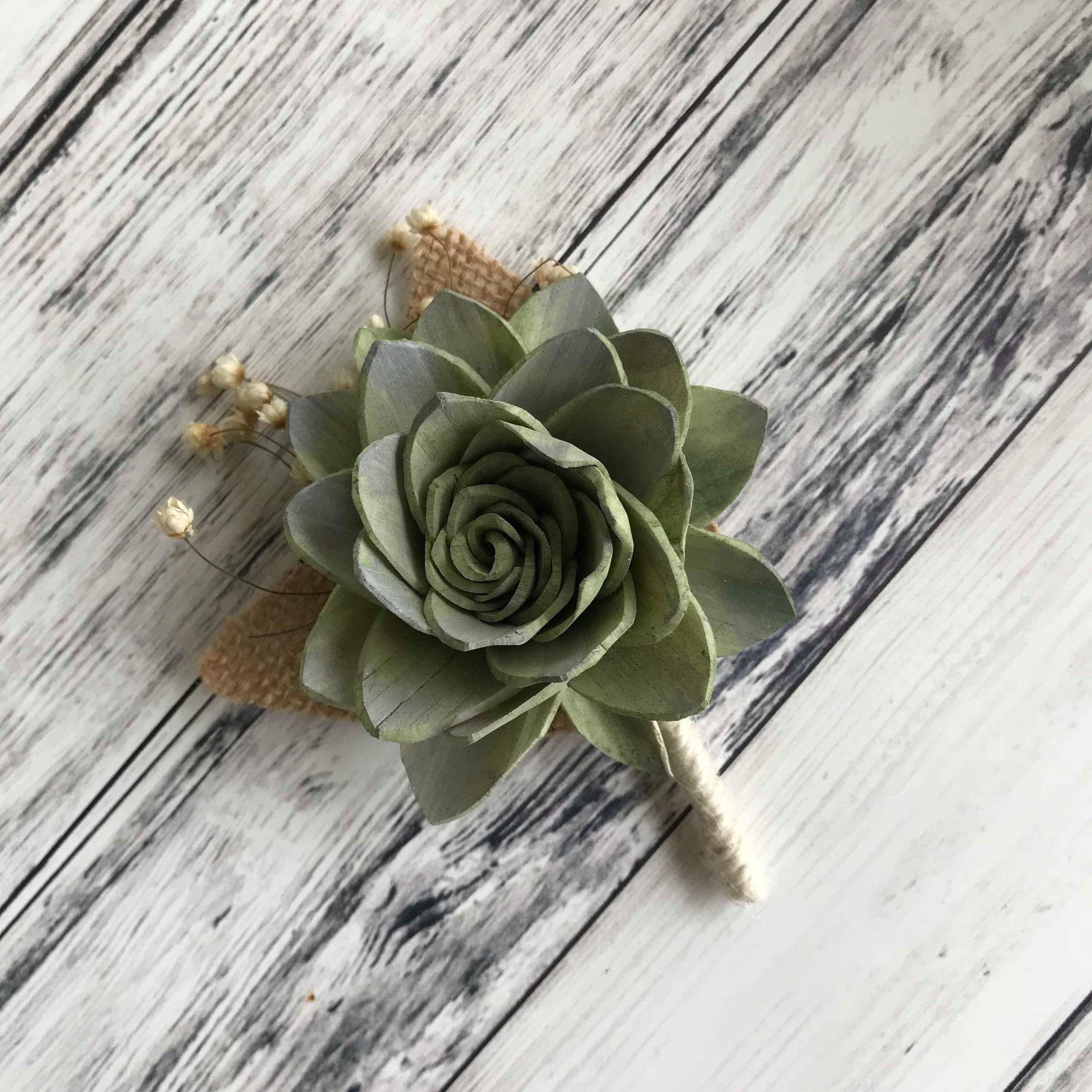 boutonniere with succulents Soft Succulent Boutonnière – Pine and Petal Weddings
