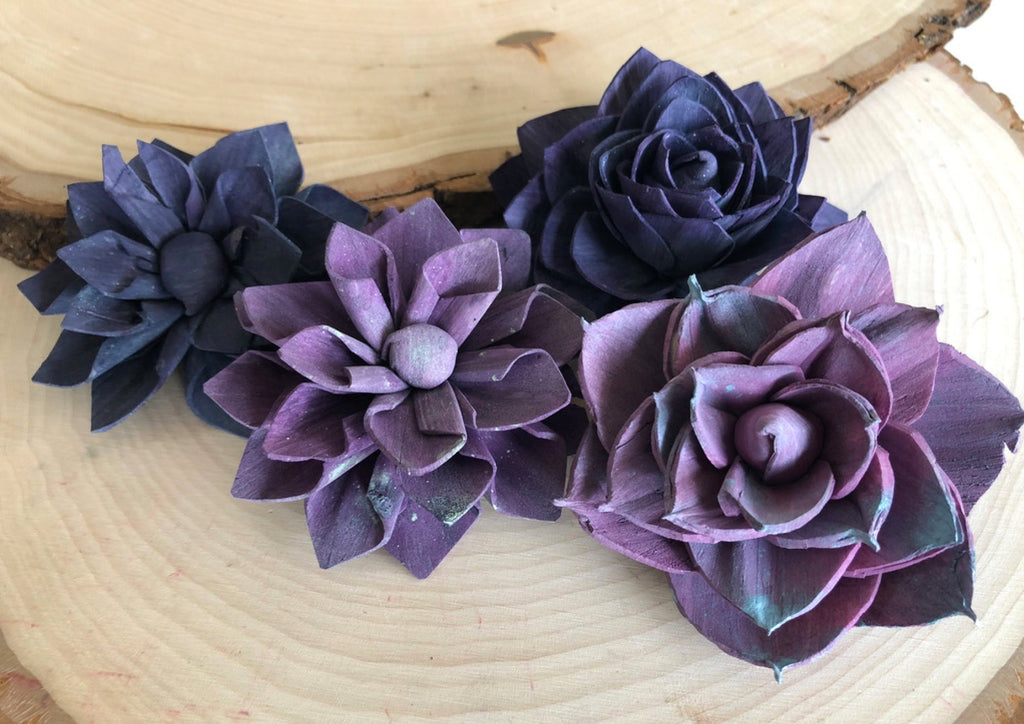 12 Purple and Blue Delicate Wood Succulents - 2" - PineandPetalWeddings