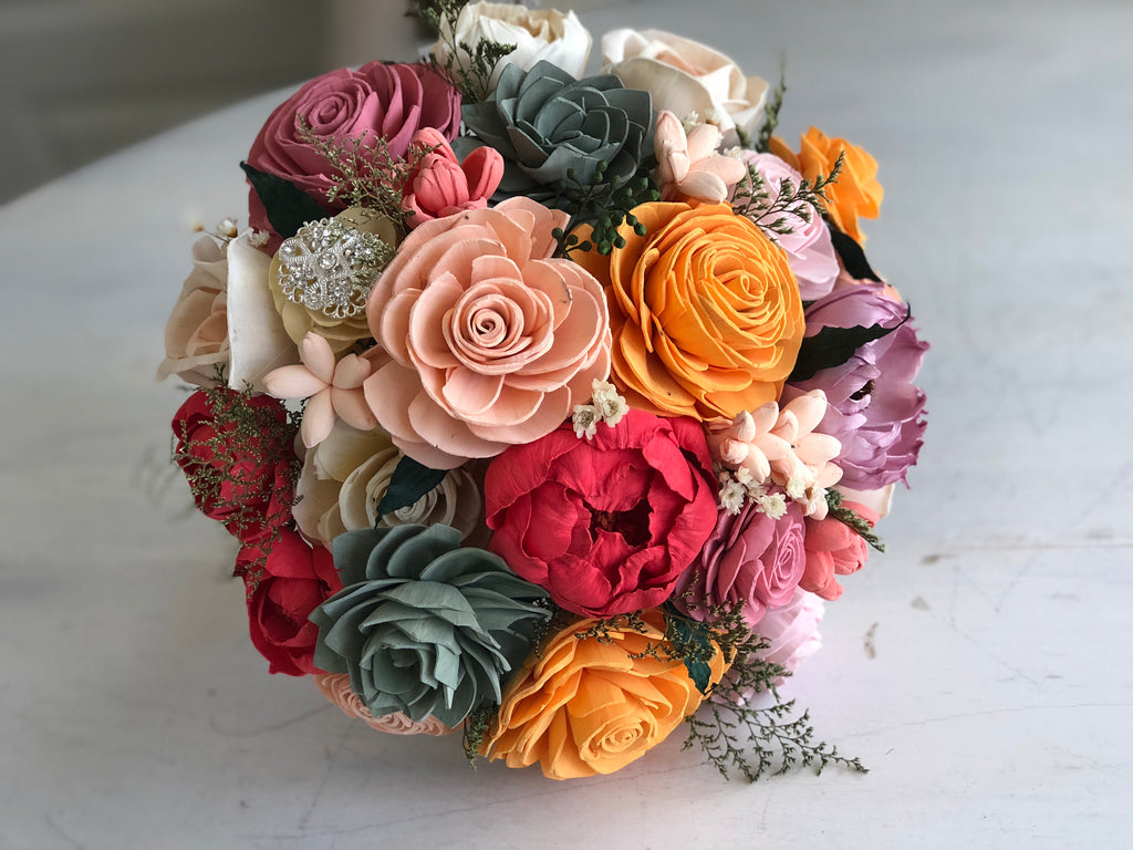 Golden, Lilac and Corals Bouquet - PineandPetalWeddings