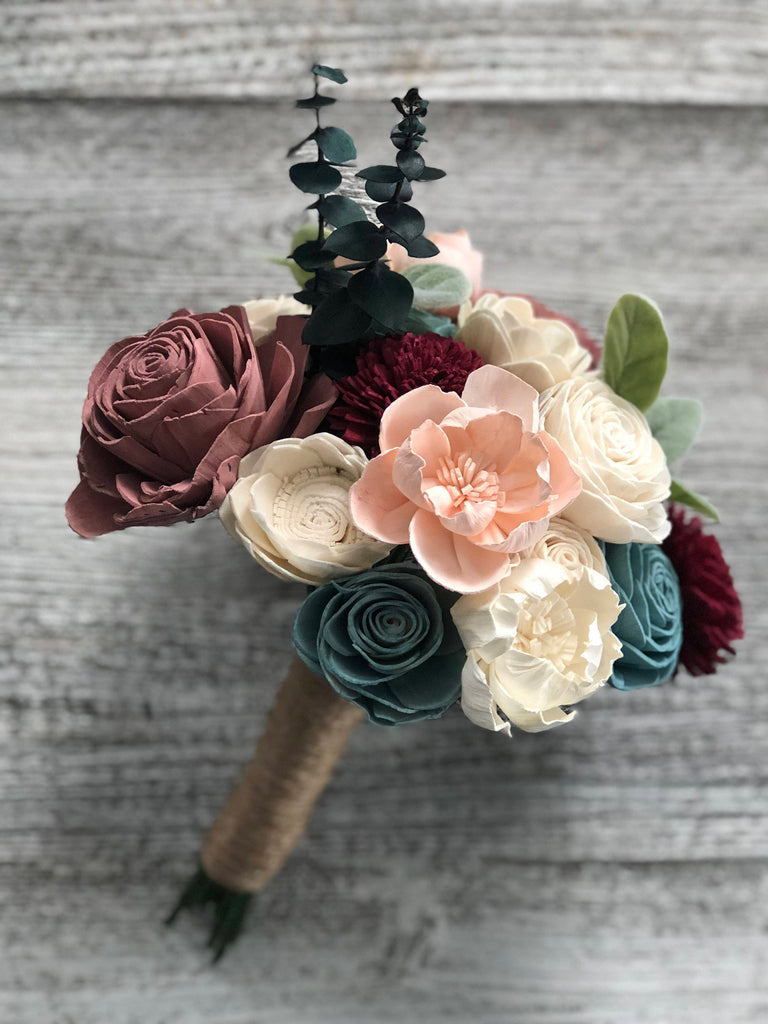 Sweet Winter Wonderland Wood Flower Bouquet - PineandPetalWeddings