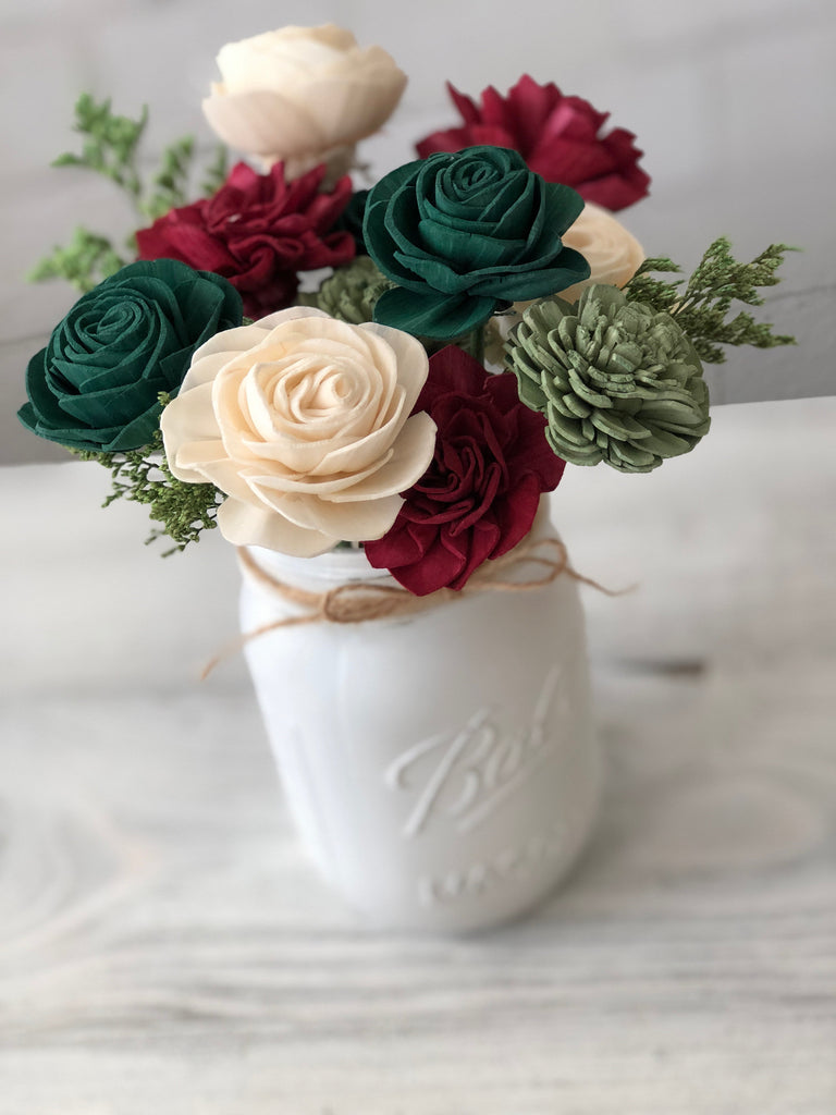 Christmas in the Country - SMALL Pint Jar Arrangement - PineandPetalWeddings
