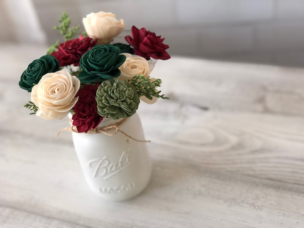 Christmas in the Country - SMALL Pint Jar Arrangement - PineandPetalWeddings