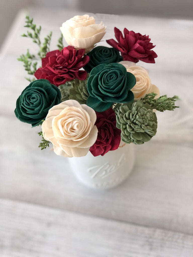 Christmas in the Country - SMALL Pint Jar Arrangement - PineandPetalWeddings