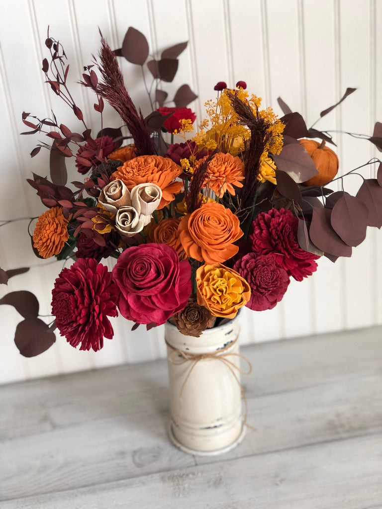 Fall Gather 'Round Table Vase Arrangement - PineandPetalWeddings