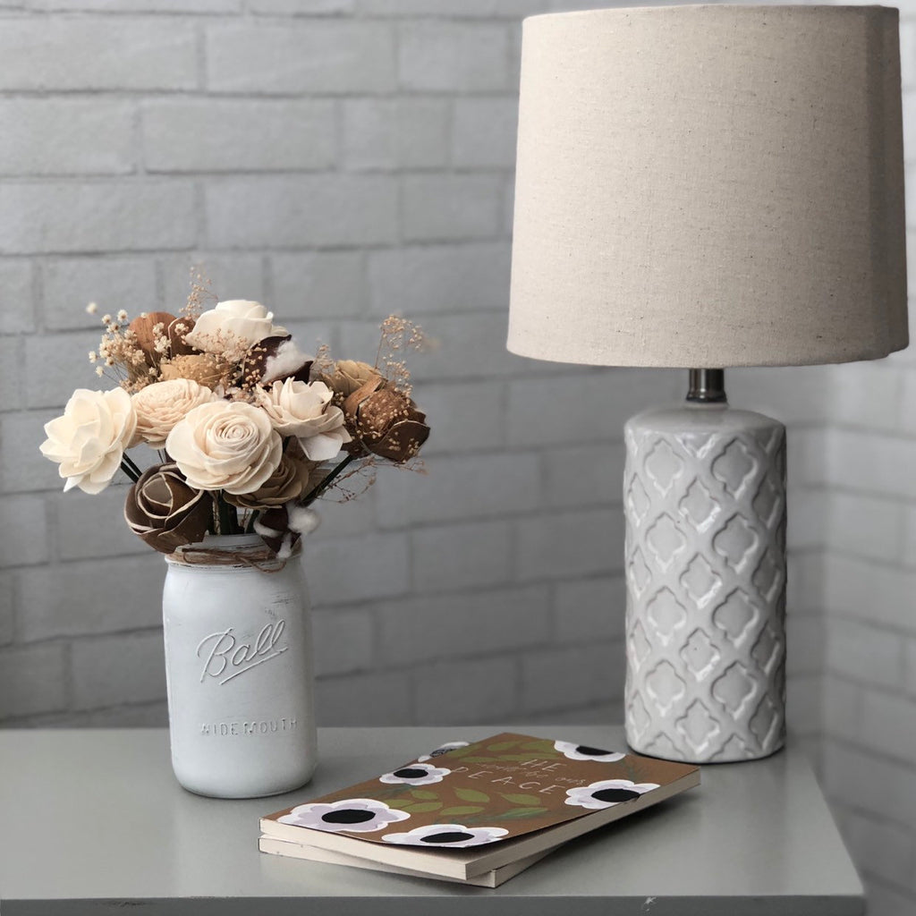 Rustic Cotton Wood Flower Arrangement - PineandPetalWeddings