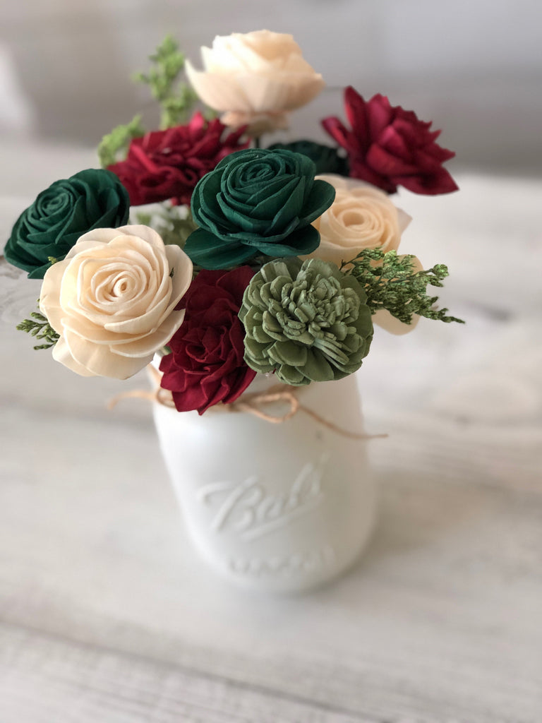Christmas in the Country - SMALL Pint Jar Arrangement - PineandPetalWeddings