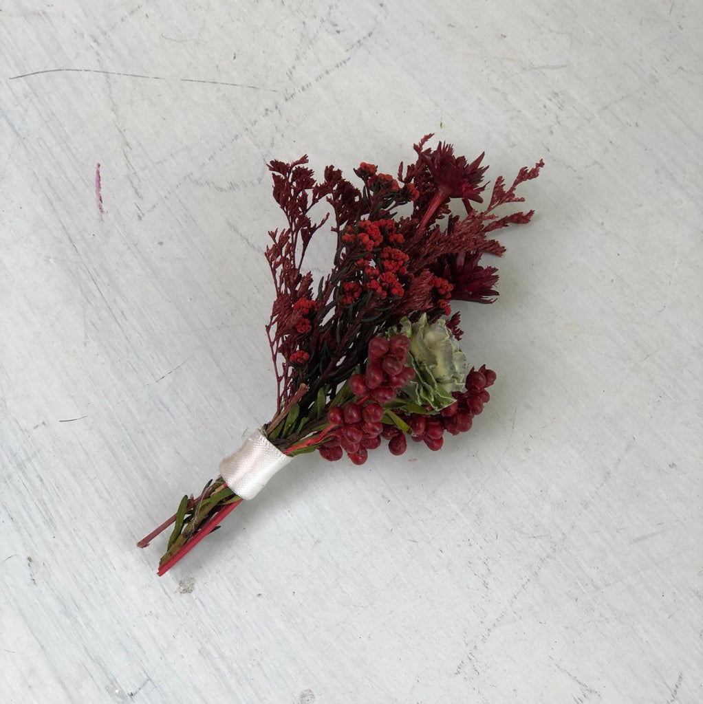 Roses and Rubies Foliage Boutonniere - PineandPetalWeddings