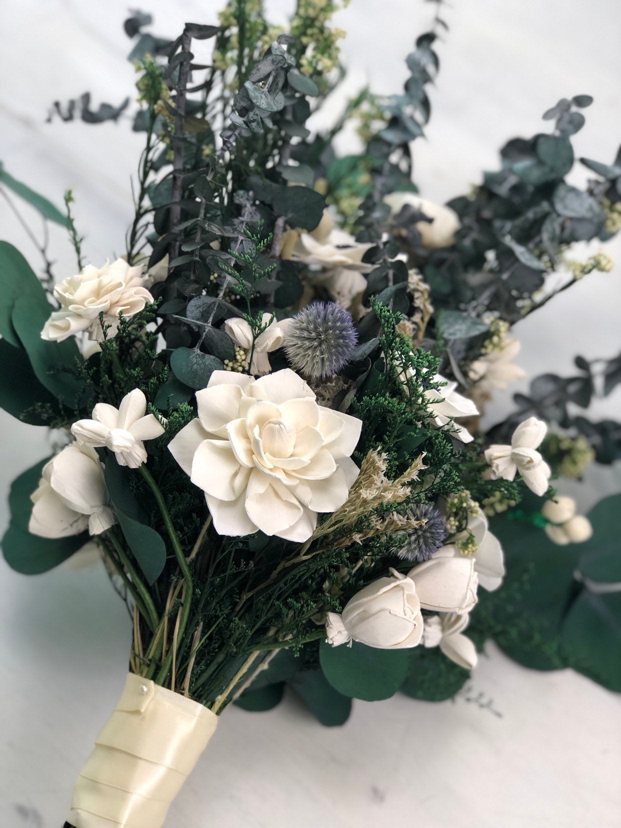 succulent eucalyptus bouquet Adore You Anemone and Eucalyptus Sola Wood Flower Bouquet