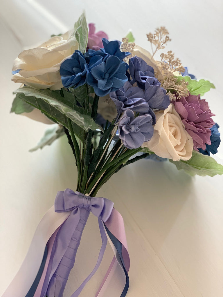 Forget Me Knot Hydrangea and Rose Bouquet - PineandPetalWeddings