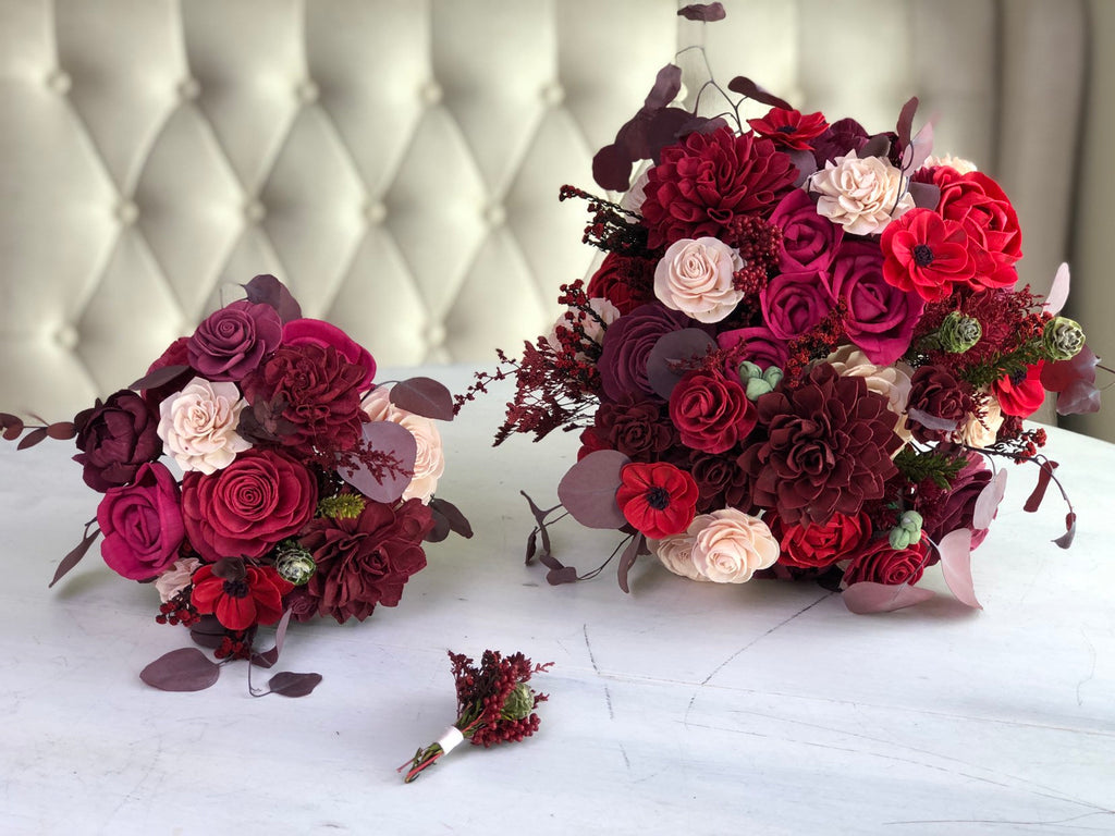 Roses and Rubies Bridal Bouquet - PineandPetalWeddings