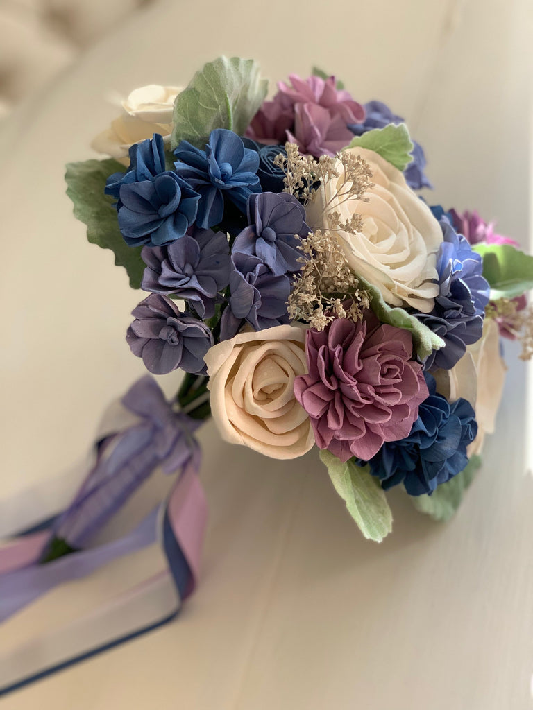 Forget Me Knot Hydrangea and Rose Bouquet - PineandPetalWeddings