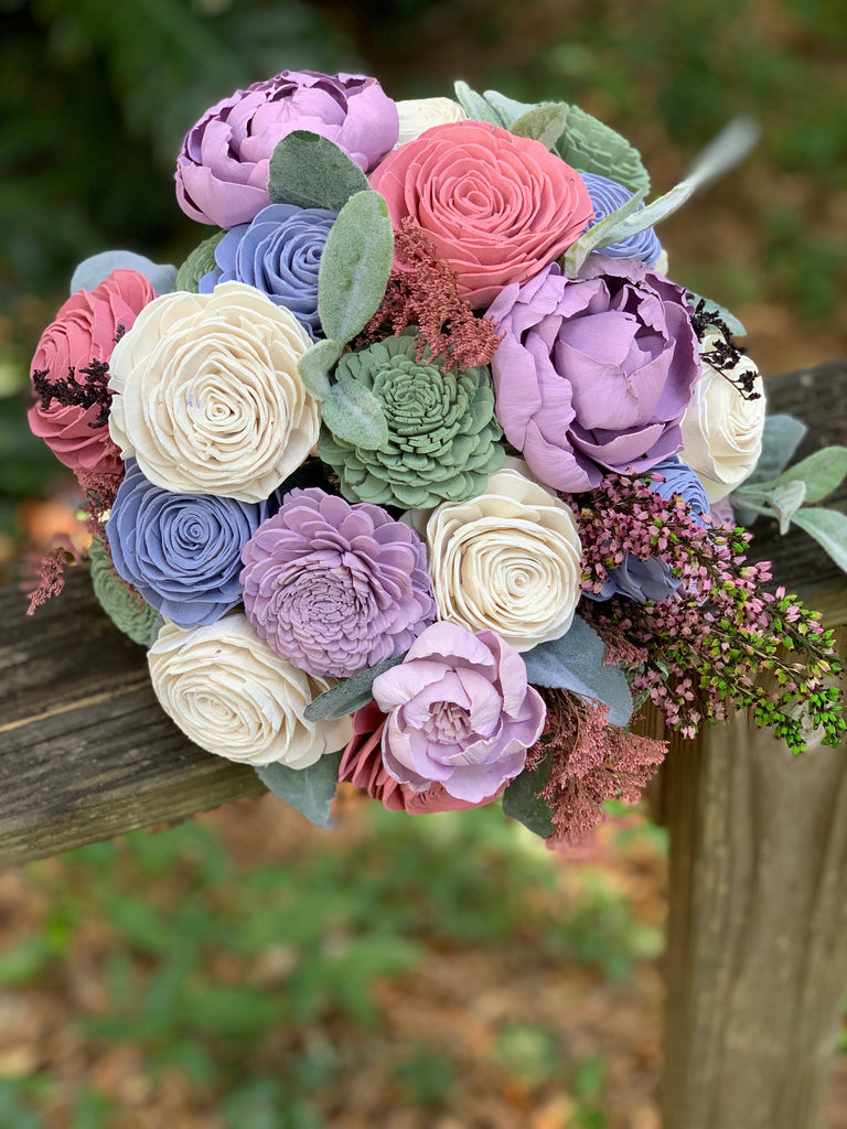 Pink, Purple and Blue Pastel Bouquet - PineandPetalWeddings