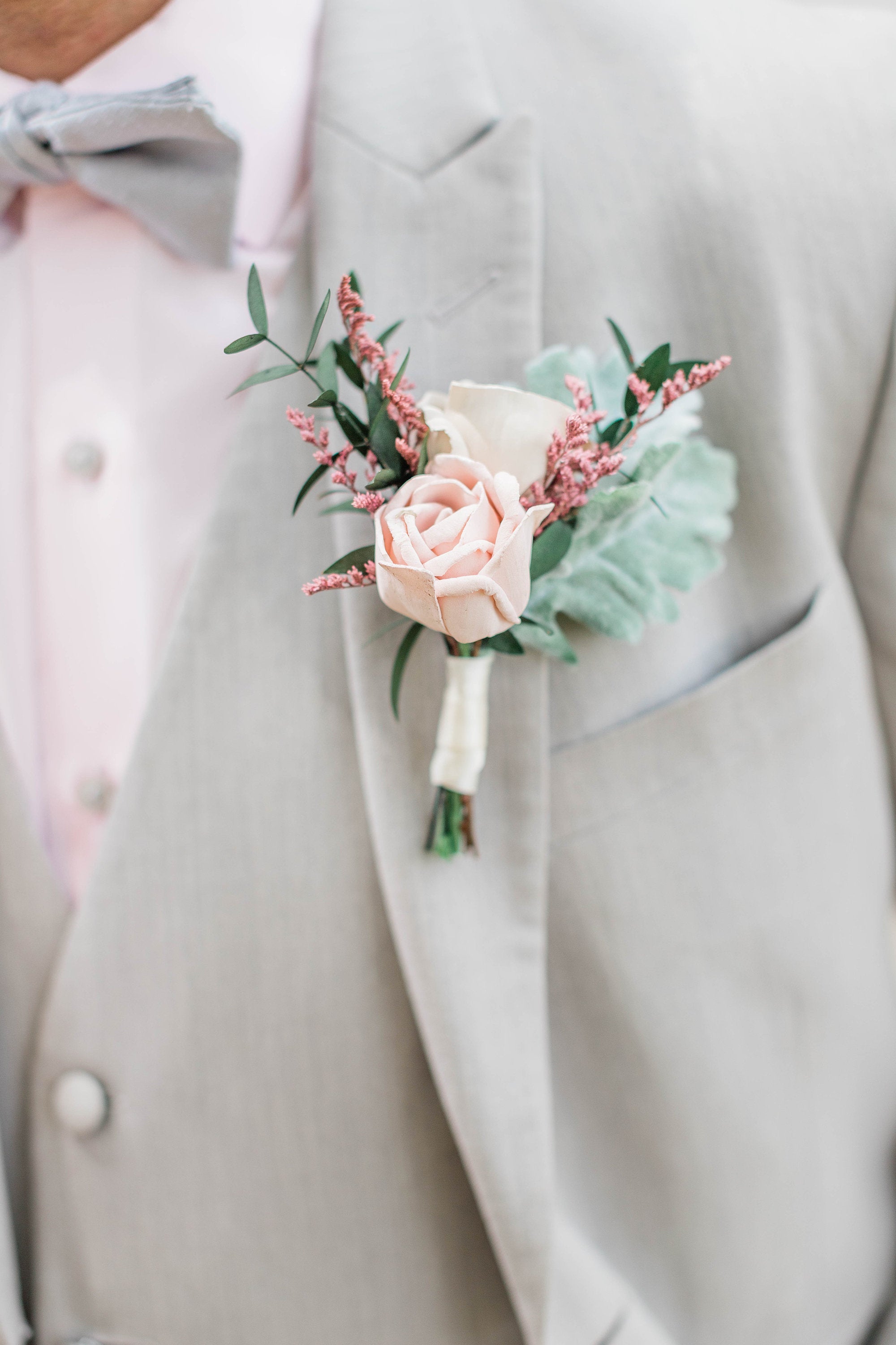 Blush Pink Rose Wedding Boutonniere with Twine – Kate Said Yes