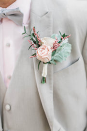 Blushing Rose Boutonniere - PineandPetalWeddings