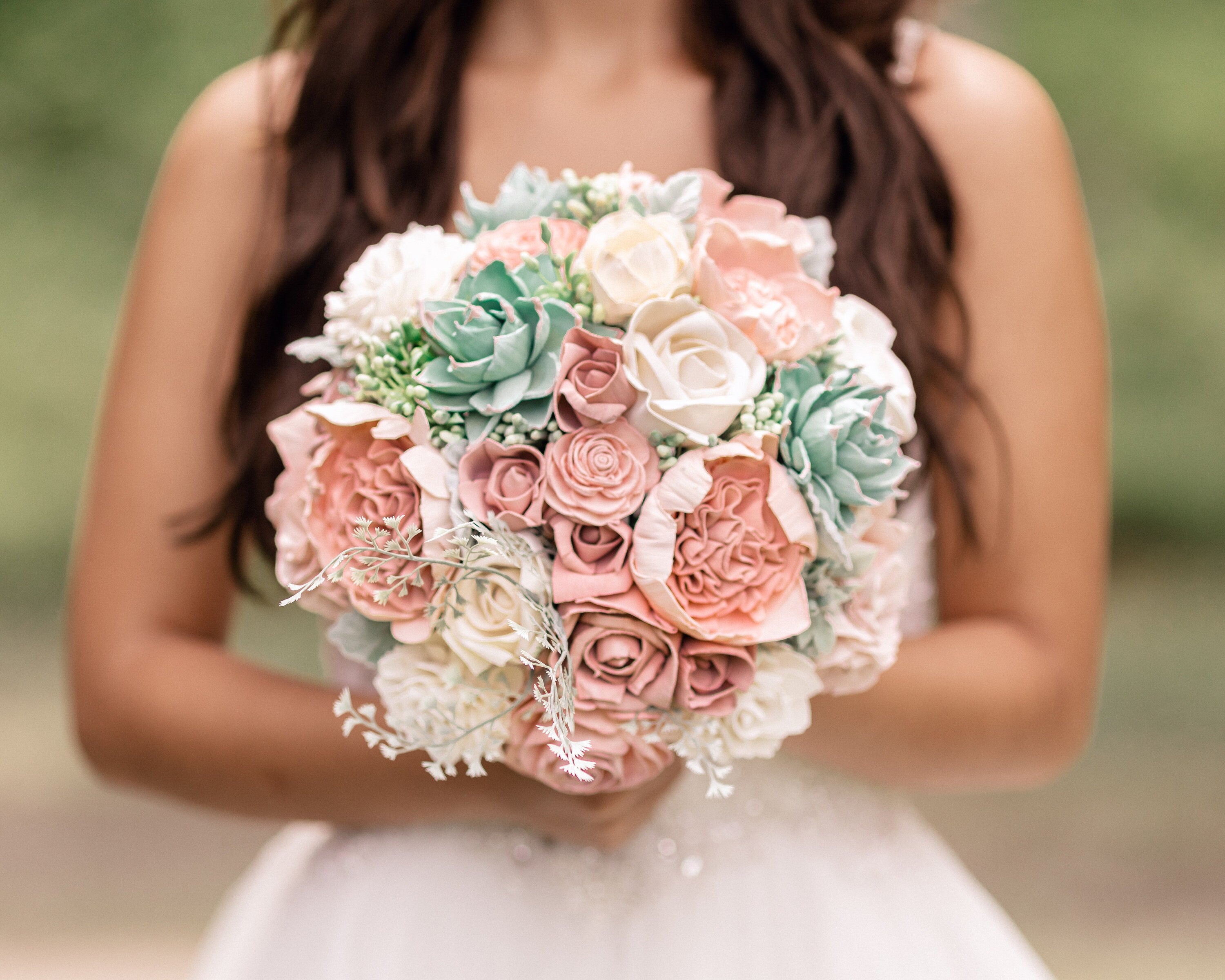 rose and succulent bouquet Rosy Succulent Bouquet