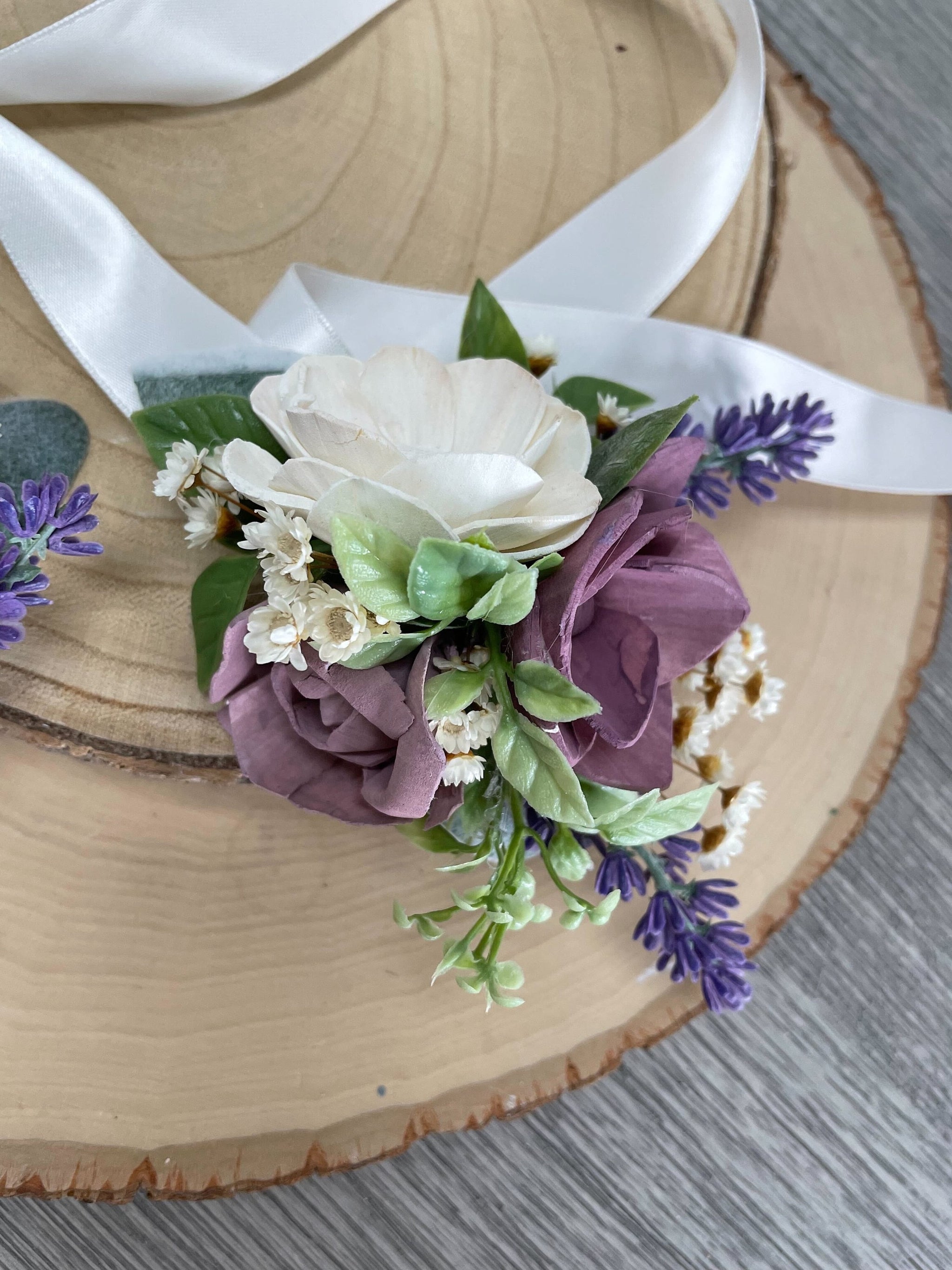 lavender flower corsage Purple Lavender Boutonniere and Corsage Set - Sola Wood Flowers - Homecoming - Prom - Wedding