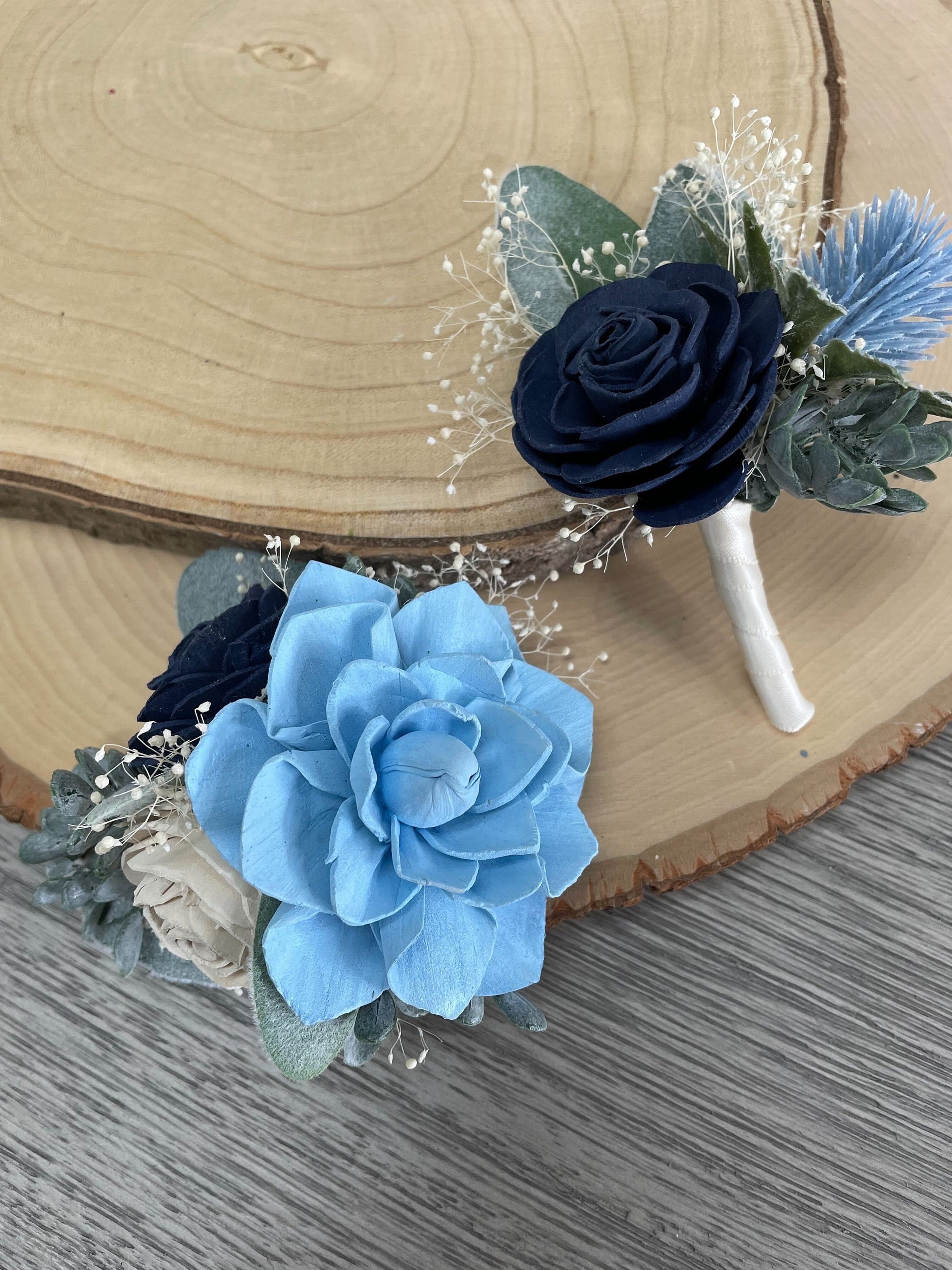 Wedding Bridesmaid Wrist Corsages - Blue Artificial Flower Bracelets Pack Of 2