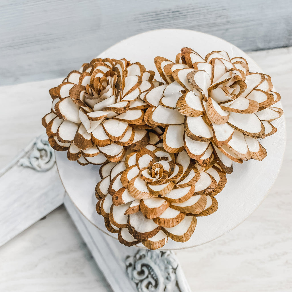 faux flower ideas for rustic wedding DIY - madison sola wood almond flower with bark