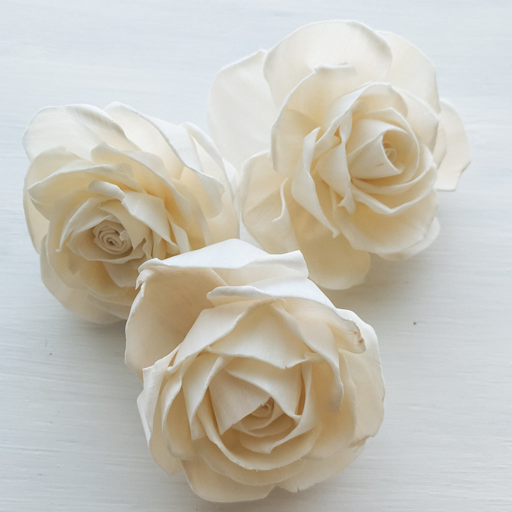 sola wood rosalee roses 3" for crafting in marine navy, dusty blue, dusty rose, mint, coral, wisteria, or lavender